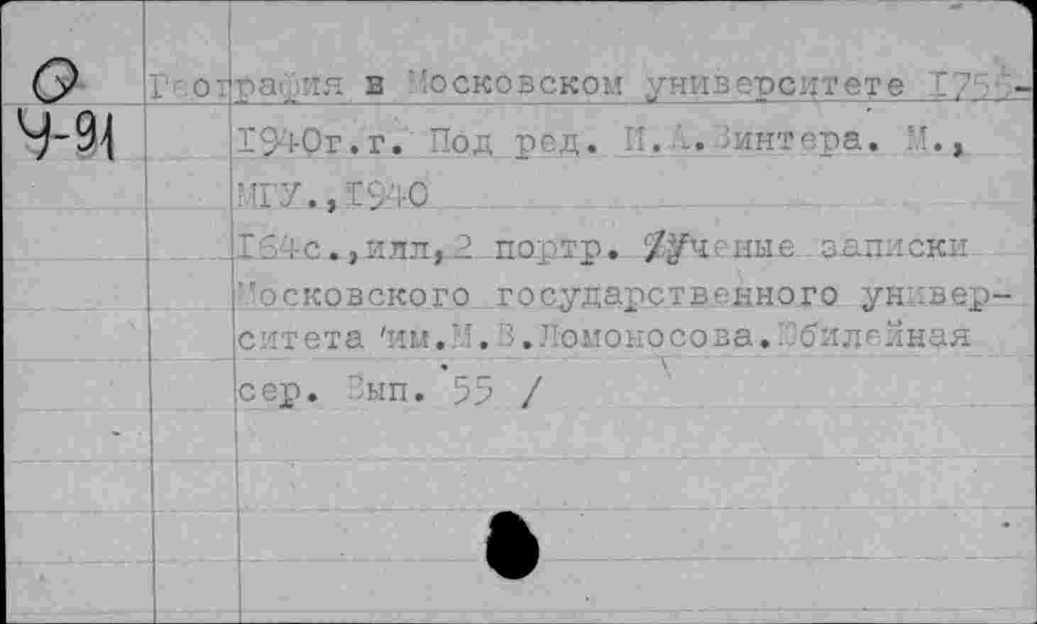 ﻿01|раПия в 'Московском у ни в ор с ц т е т е 175 \ 1940г.г. Под ред. И. 3. Зингера. И., '	< .-С
164с., илл, 2 портр. Ученые записки ’’осковского государственного универ-с и т е т а 'и м. ’'. 3. Л о моносова,-' б и лепная